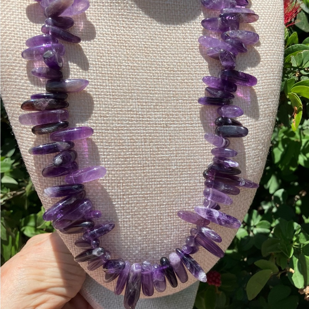 AMETHYST SMOOTH OVAL STONE NECKLACE 21 1/2” - Picture 3 of 13
